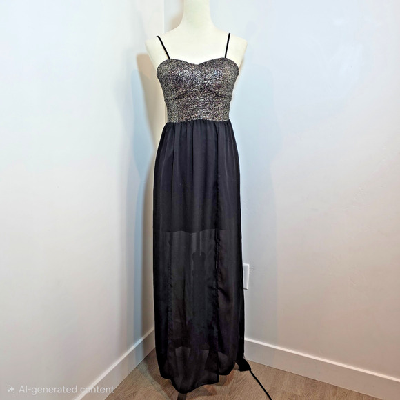 Charlotte Russe Dresses & Skirts - Vintage 90s Y2K Charlotte Russe Babydoll Maxi Dress Whimsical Prom Black Size XS